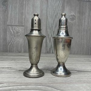 Vintage Empire & web weighted pewter salt & pepper shaker w glass interior decor